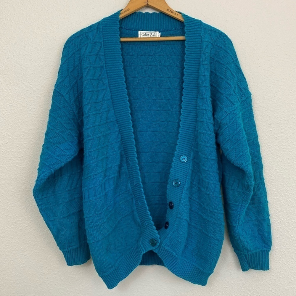 Vintage Colter Bay Textured Cotton Knit Cardigan in Turquoise size M